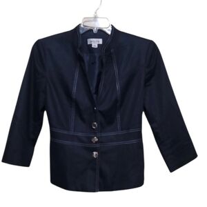 Isabella Women Navy Blue Belted Button Front Blazer Jacket Size 10